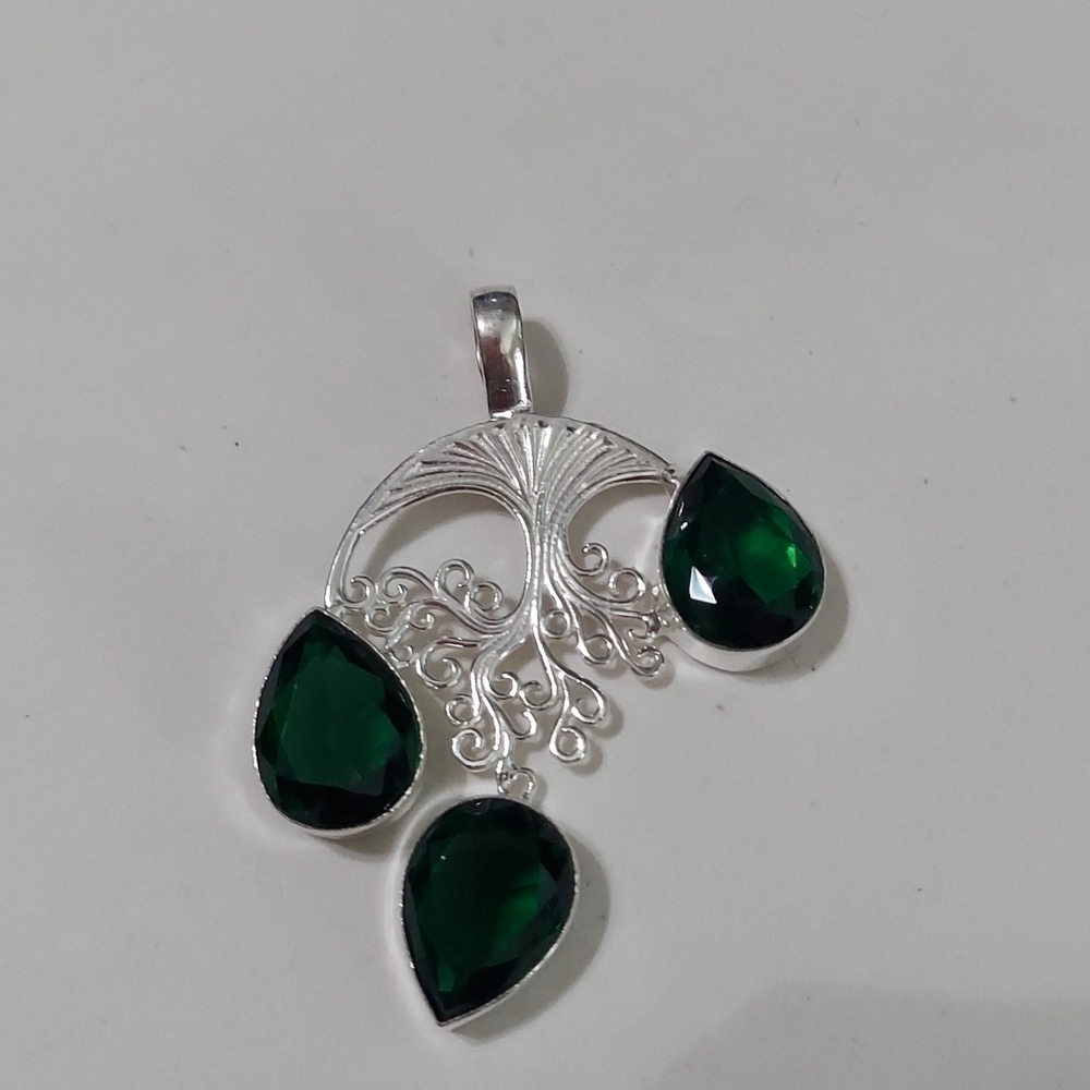 Sterling Silver Chrome Diopside Pendant Stamped 925